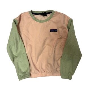 Patagonia‎ Girls' Organic Cotton Lightweight Crew Sweatshirt Antique Pink Green